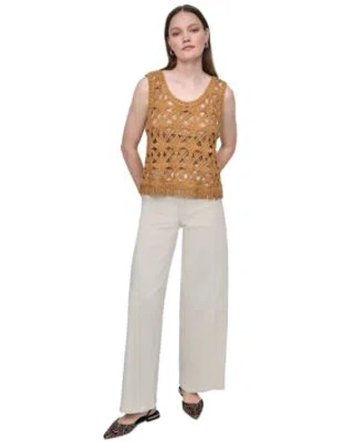 Dkny Jeans Womens Crochet Scoop Neck Cotton Top High Rise Tailored Wide Leg Jeans