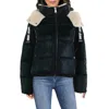 Dkny Jeans Womens Faux Fur Lined Quilted Puffer Jacket In Black