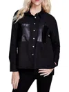 DKNY JEANS WOMENS FAUX LEATHER POCKET BUTTON DOWN BLOUSE