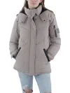 DKNY JEANS WOMENS FAUX LEATHER TRIM HEAVY PUFFER JACKET