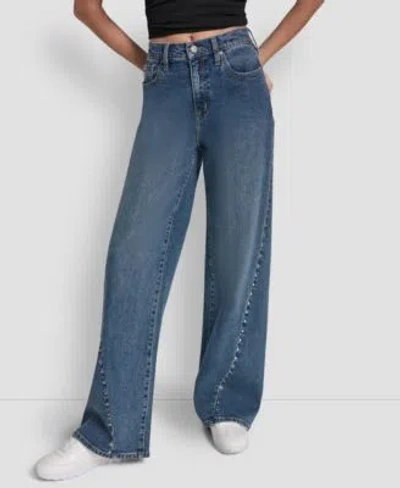 Dkny Jeans Womens High Rise Modern Wide Leg Jeans In Blue