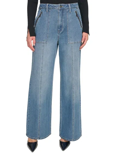 Dkny Jeans Womens High Rise Pintuck Wide Leg Jeans In Multi