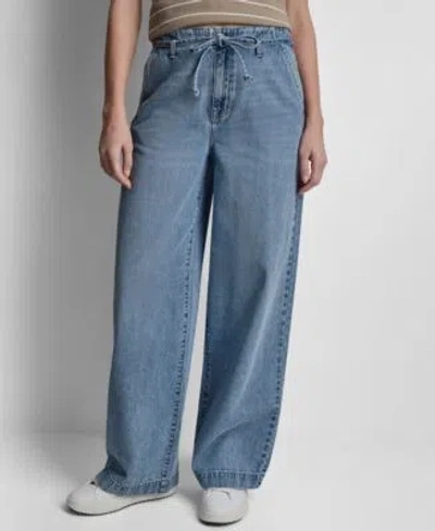 Dkny Jeans Womens High Rise Wide Leg Trousers In Blue