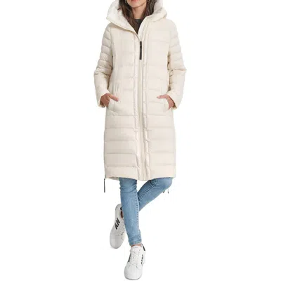 Dkny Jeans Women's Down Quilted Hooded Puffer Coat In Eggnog