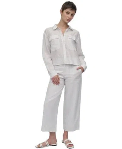 Dkny Jeans Womens Linen Blend Cropped Long Sleeve Shirt Cropped Wide Legpants In Multi