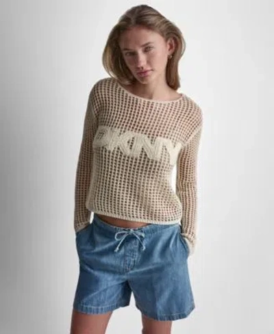 Dkny Jeans Womens Long Sleeve Boat Neck Sweater In Animal Print