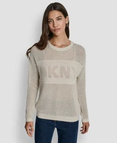 Dkny Jeans Womens Long Sleeve Sweatshirt In Eggnog,silver