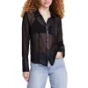 Dkny Jeans Women's Faux-leather Trim Sheer-mesh Shirt In Black