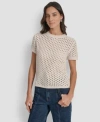 Dkny Jeans Womens Open Stitch Crewneck Short Sleeve Sweater Pxs Xl In Neutral