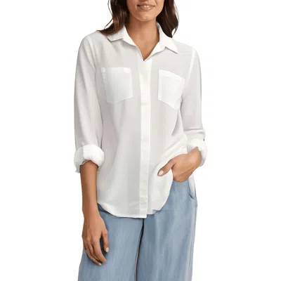 Dkny Jeans Womens Pocket Tencel Button-down Top In White