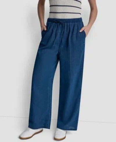 Dkny Jeans Womens Relaxed Encased Elastic Waistband Pants In Blue