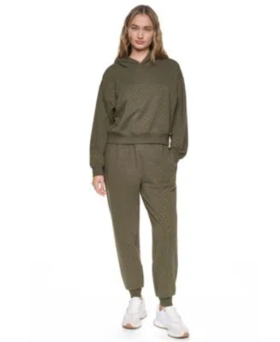 Dkny Jeans Womens Rhinestone Hooded Pull On Sweatshirt High Rise Rhinestone Pull On Jogger Pants In Green