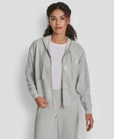 Dkny Jeans Womens Sequin Detail Long Sleeve Jacket In Egg Nog