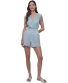 Dkny Jeans Womens Sleeveless Double Crepe Gauze Crop Top Cotton Gauze Pull On Shorts In Wht - White