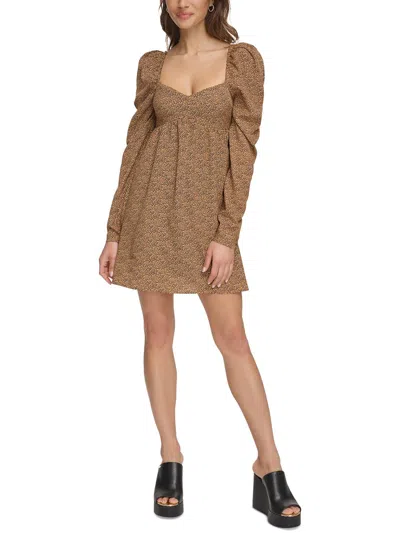 DKNY JEANS WOMENS SMOCKED SWEET HEART NECK MINI DRESS