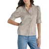 Dkny Jeans Womens Solid Satin Button-down Top In Multi