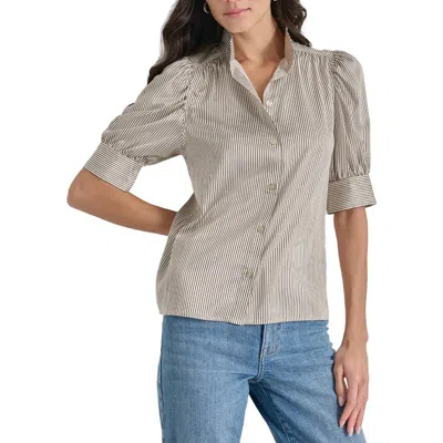 Dkny Jeans Womens Solid Satin Button-down Top In Vanilla Bean Stripe