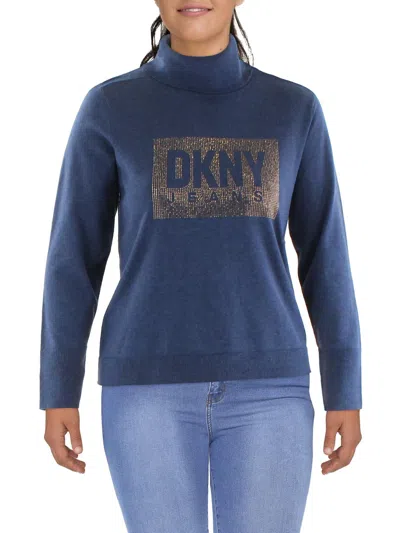 Dkny Jeans Womens Turtleneck Embellished Turtleneck Sweater In Blue