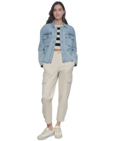 Dkny Jeans Womens Utility Pocket Denim Jacket Cropped Sleeveless Sweater Utility Pocket Cargo Pants In D5k - Lt City Khaki