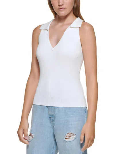 Dkny Jeans Womens V-neck Polo Tank Top Sweater In White