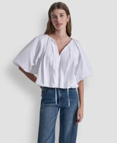Dkny Jeans Womens V Neck Pull On Bubble Top In White