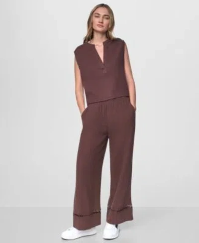 Dkny Jeans Womens V Neck Sleeveless Top Mid Rise Drawstring Pants In Brown