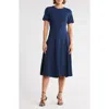 Dkny Jewel Neck Fit & Flare Dress In Blue