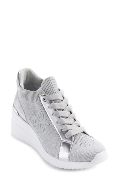 Dkny Kaisa Knit Wedge Sneaker In Grey,silver