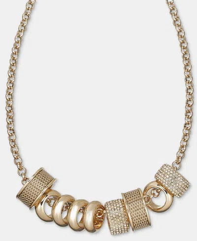 Dkny Karl Lagerfeld Paris Pave Rondelle Charm Statement Necklace, 16" + 3" Extender In Gold