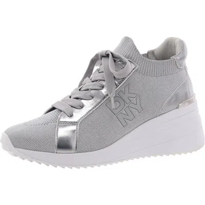 Dkny Kasia Womens Lace-up Knit Wedge Boots In Grey
