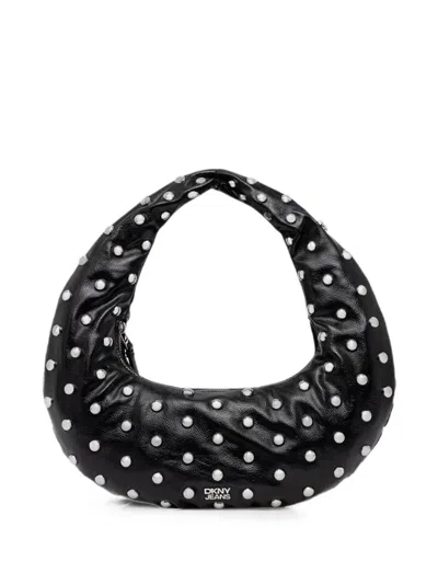 Dkny Katya Stud-embellished Crescent Tote Bag In Black