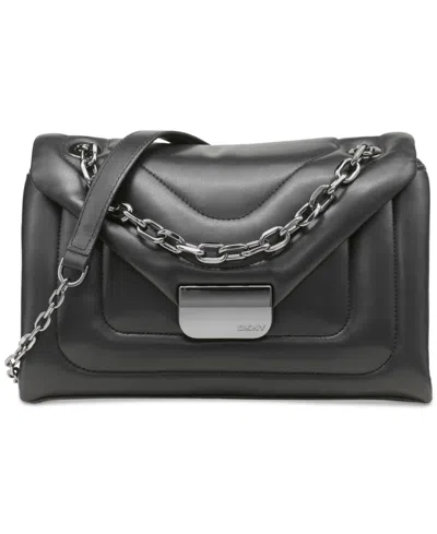 Dkny Kaya Flap Small Shoulder Bag In Black,gunmetal