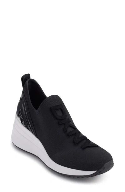 Dkny Keeva Wedge Knit Sneaker In Black