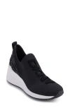 Dkny Keeva Womens Covered Wedge Ribbed Knit Casual And Fashion Sneakers In Black