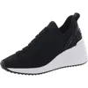 Dkny Keeva Womens Covered Wedge Ribbed Knit Casual And Fashion Sneakers In Black