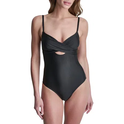 Dkny Keyhole Twist One-piece Swimsuit In Black