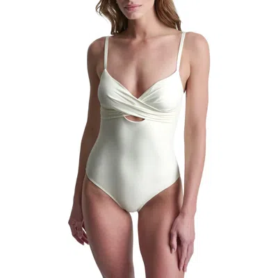 Dkny Keyhole Twist One-piece Swimsuit In White
