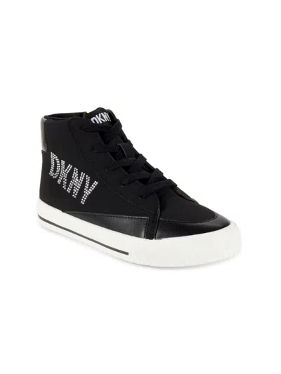 Dkny Kid's Hannah Melissa Embellished Logo Sneakers In Black
