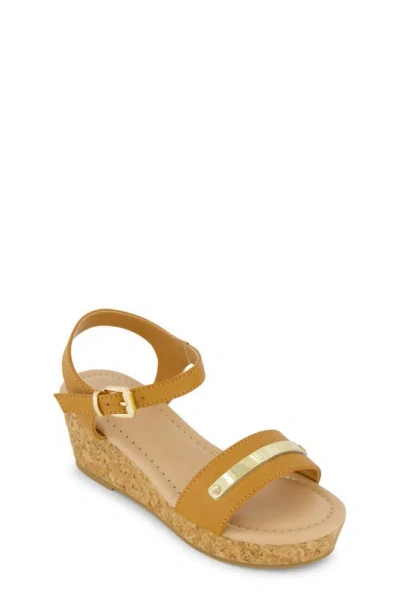 Dkny Kids' Little And Big Girls Amber Metal Strap Wedge Sandals In Cognac