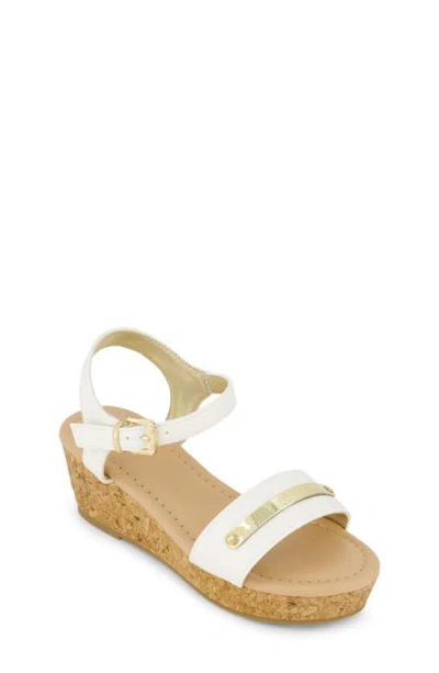 Dkny Kids' Little And Big Girls Amber Metal Strap Wedge Sandals In White