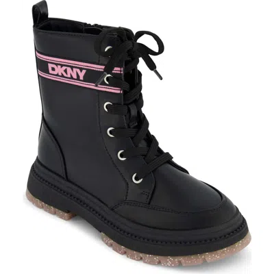 Dkny Kids' Crissa Webbed Logo Combat Boot In Black
