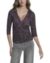 Dkny Ruched Knit Zip-up Top In Multi