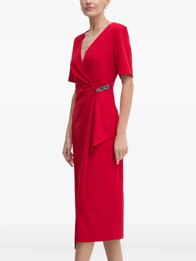 Dkny Knot Short-sleeve Midi Dress In Red