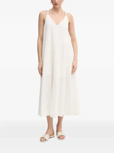 Dkny Knot-detail V-neck Midi Dress In White