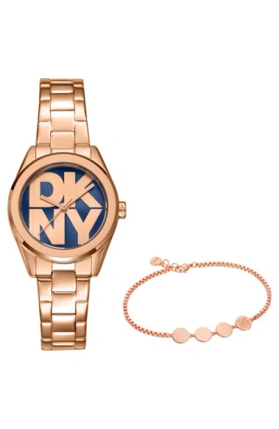 Dkny L 145 Bracelet Watch & Bracelet Set In Gold