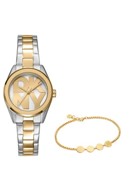 Dkny L 145 Bracelet Watch & Bracelet Set In Metallic