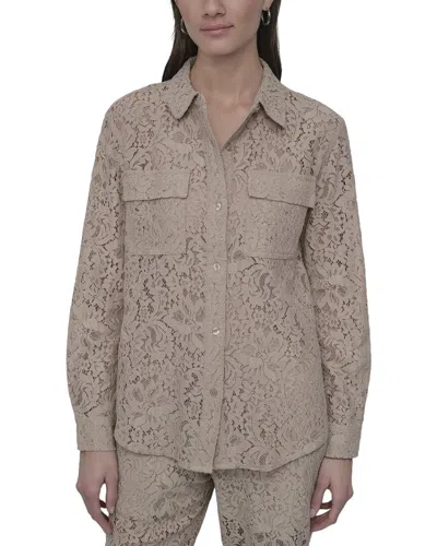 Dkny Lace Button Front Shirt In Brown