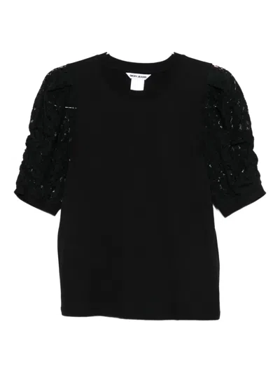 Dkny Lace-insert Puff-sleeve T-shirt In Black