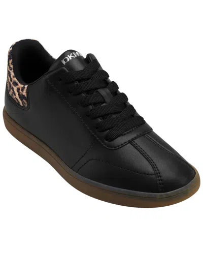 Dkny Lace Leather Lace-up Sneaker In Black
