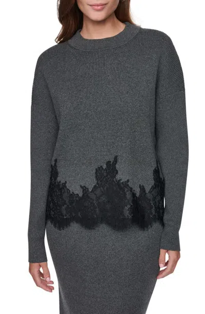 Dkny Lace Trim Crewneck Sweater In Gray